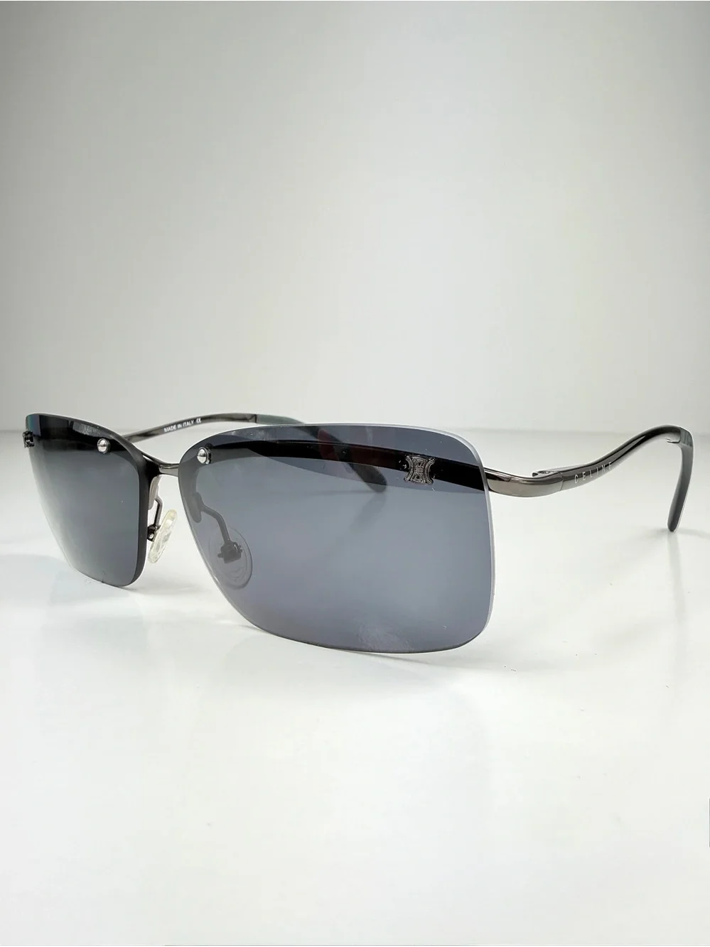 Deadstock Celine Triomphe Rimless Sunglasses SC 1007 568 Full Set Y2K Gunmetal